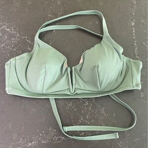 Shade & Shore Green Ribbed Tie Bikini Top